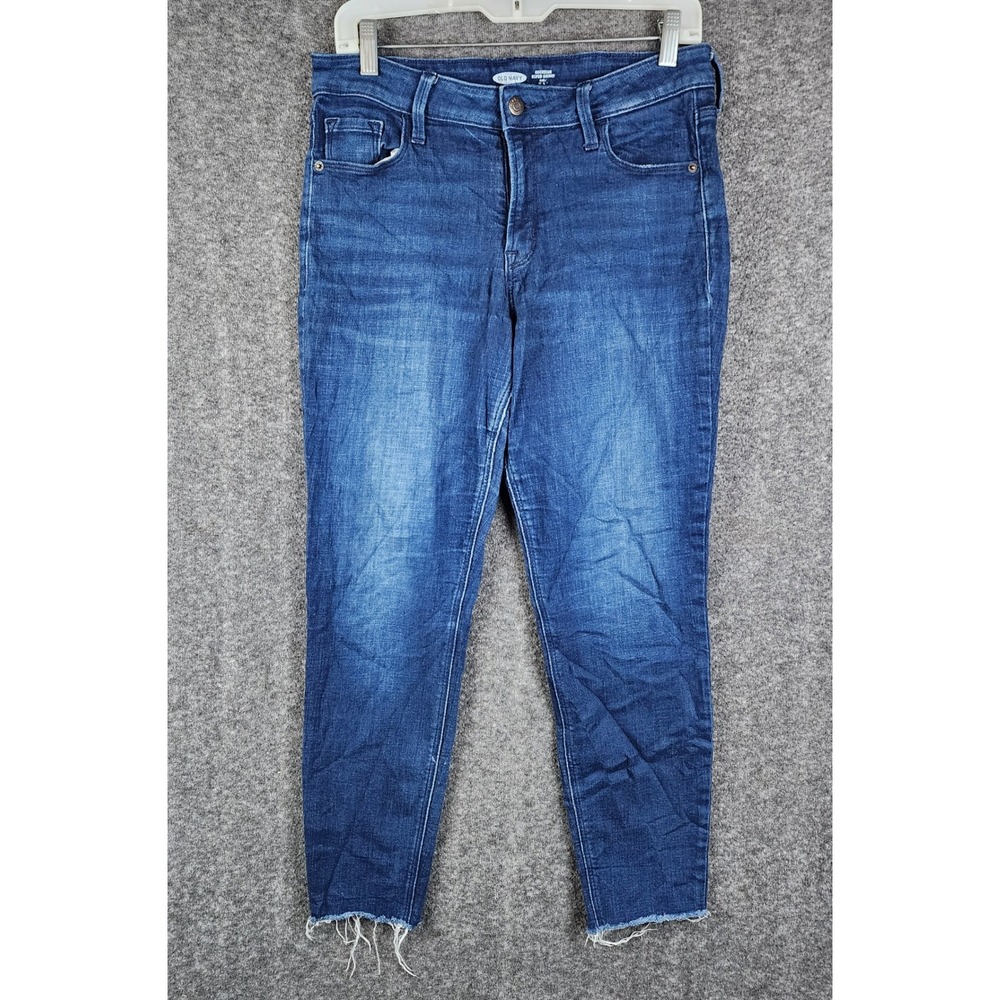 Old Navy Rockstar Super Skinny Jeansā Womens 10 Blue Dark Wash Raw Hem Stretch
